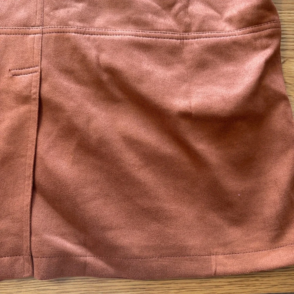 Mens Faux Suede Two Button Blazer Jacket Rust Brown Large Patch Pockets Lined